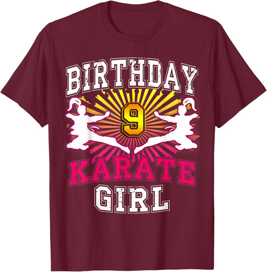 9th Birthday Girl - Karate 9 years old T-Shirt - T-Shirt | Maroon