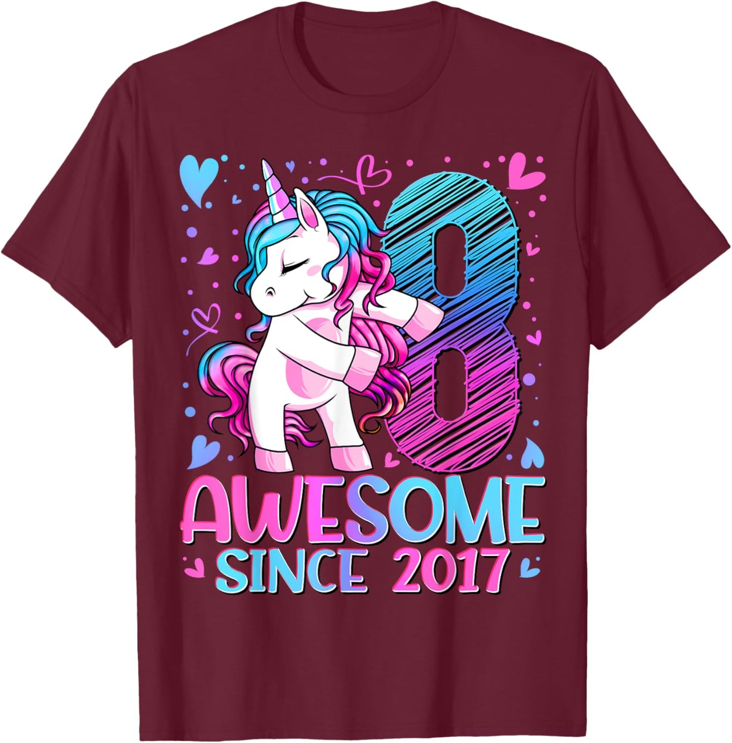 8 Year Old Unicorn Gifts For Girls 8th Birthday Girl Party T-Shirt - T-Shirt | Maroon