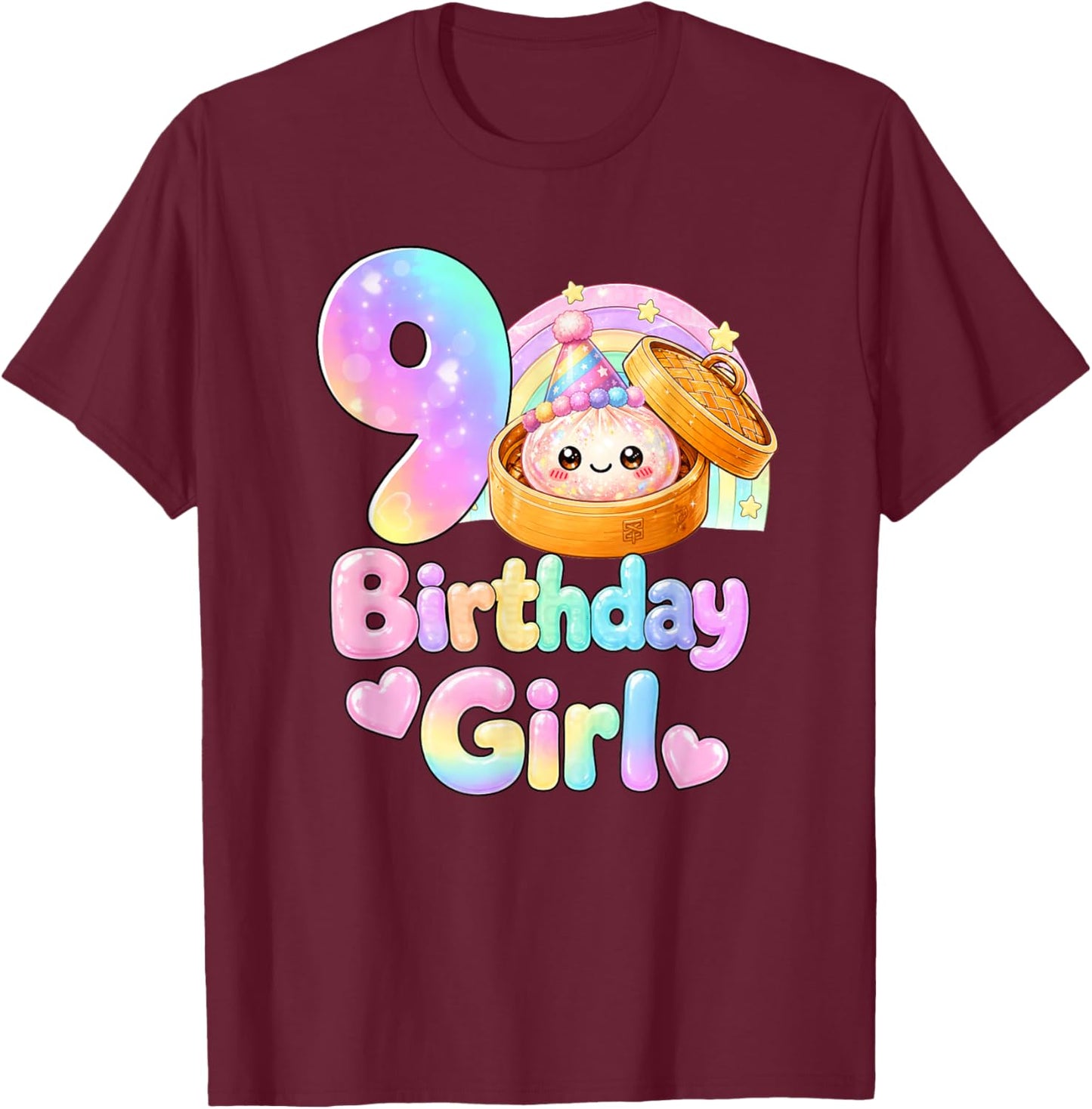 9th Birthday Girl Kawaii Dumpling Anime Birthday Party T-Shirt - T-Shirt | Maroon