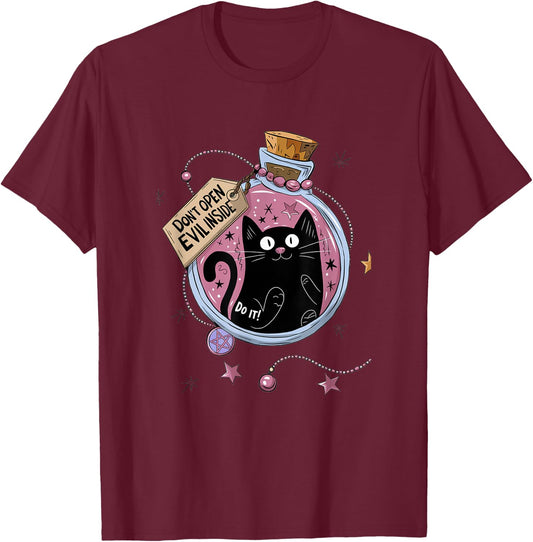 Menace in a Bottle - Cute Evil Cat - Funny Cat Lover Gifts T-Shirt - T-Shirt | Maroon