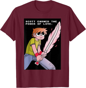 Scott Pilgrim Vs. The World Earned The Power of Love T-Shirt - T-Shirt | Maroon