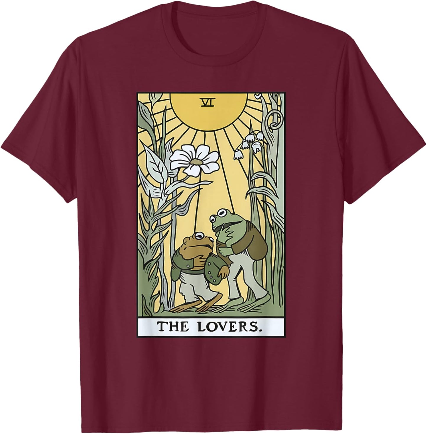 The Lovers Frog Toad Tarot Card Vintage Frog Lover Meme T-Shirt - T-Shirt | Maroon