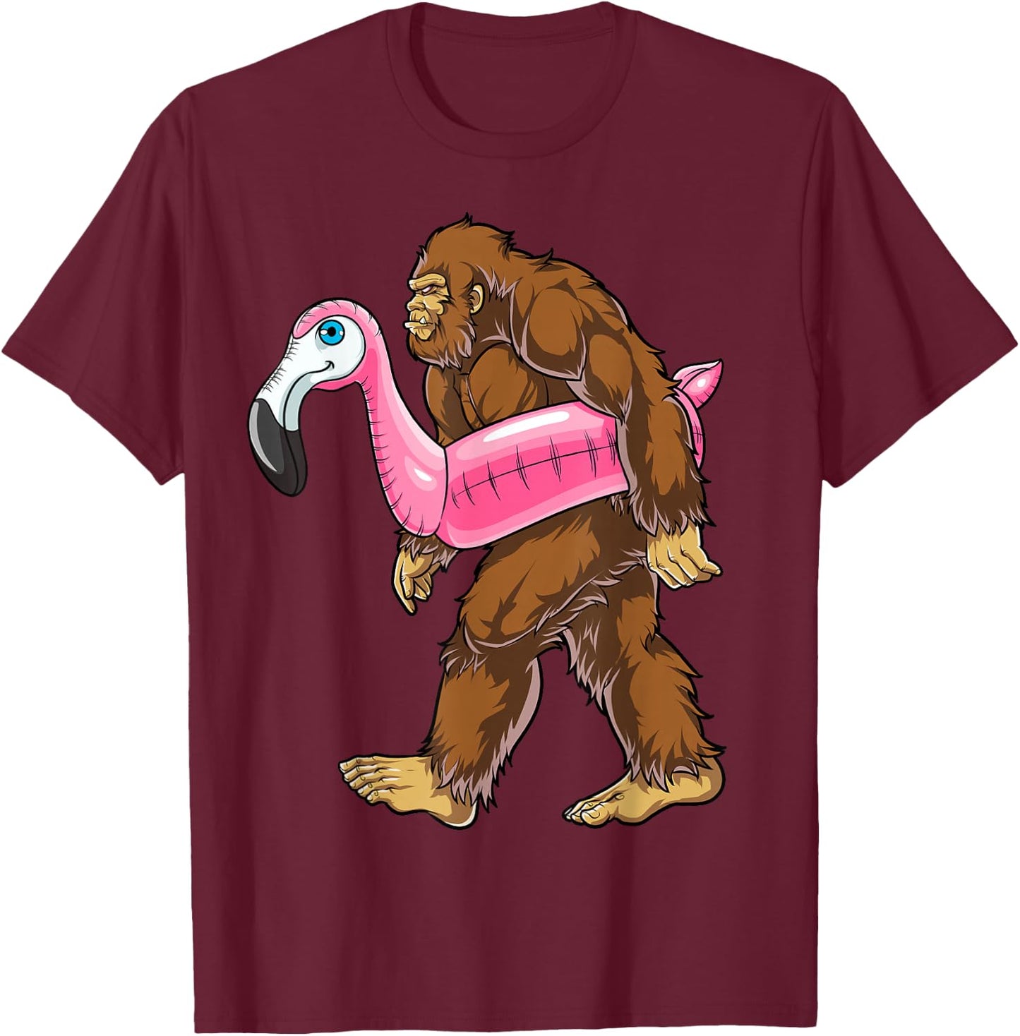 Pool Party Bigfoot Flamingo Men Women Sasquatch Pink Float Small T-Shirt - T-Shirt | Maroon