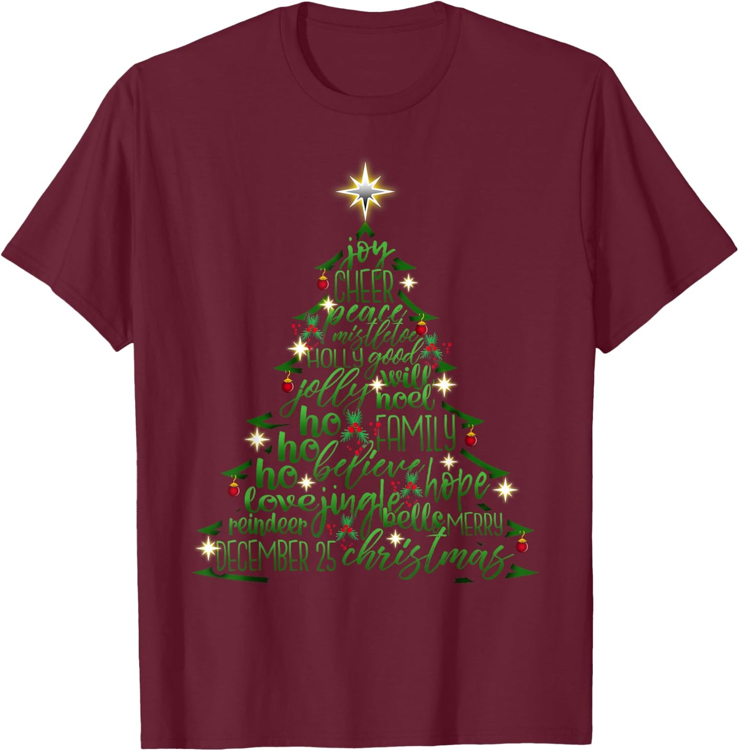 Christmas Tree Word Design Costume T-Shirt - T-Shirt | Maroon