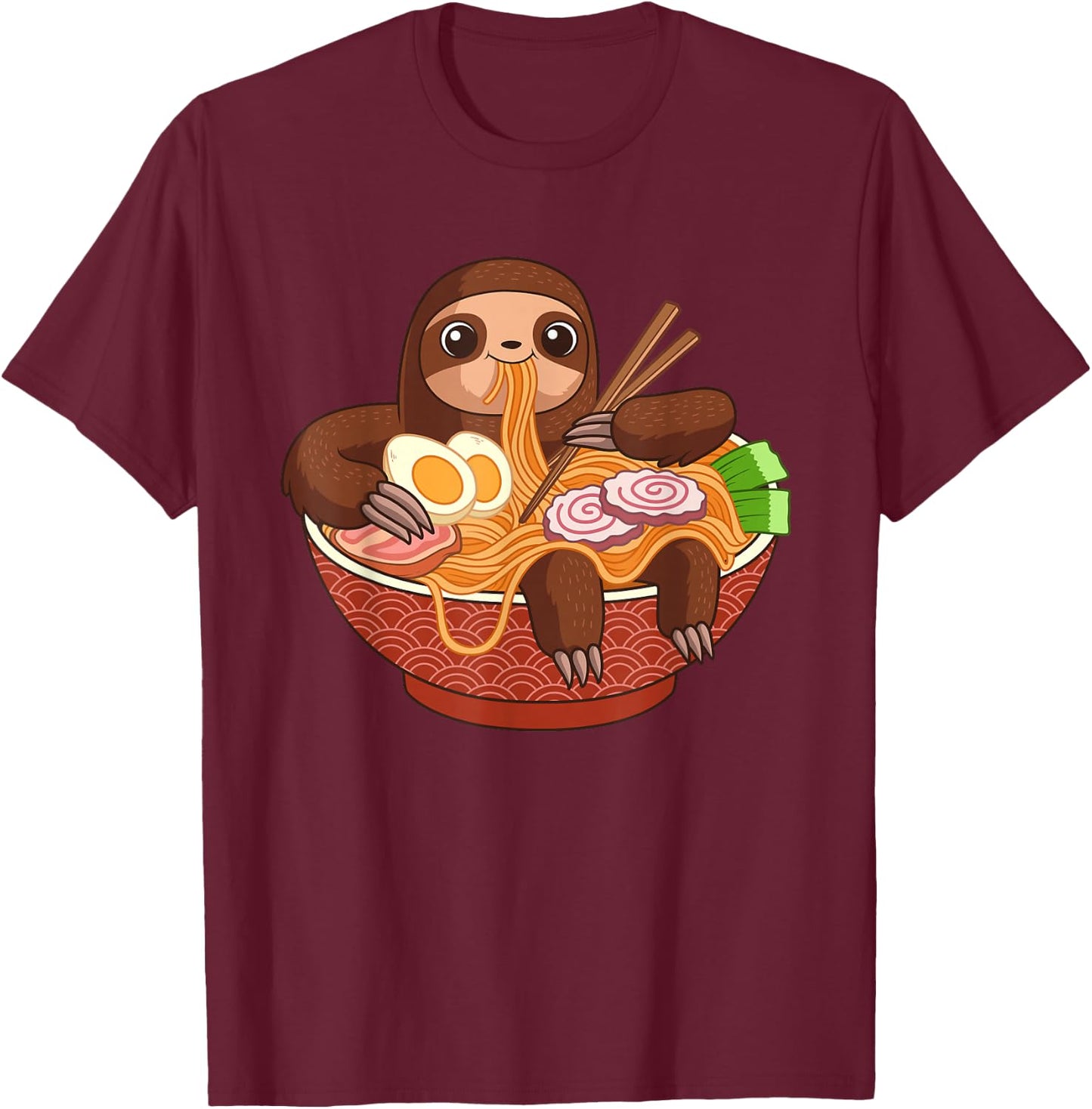 Kawaii Cute Anime Sloth Otaku Japanese Ramen Noodles T-Shirt - T-Shirt | Maroon