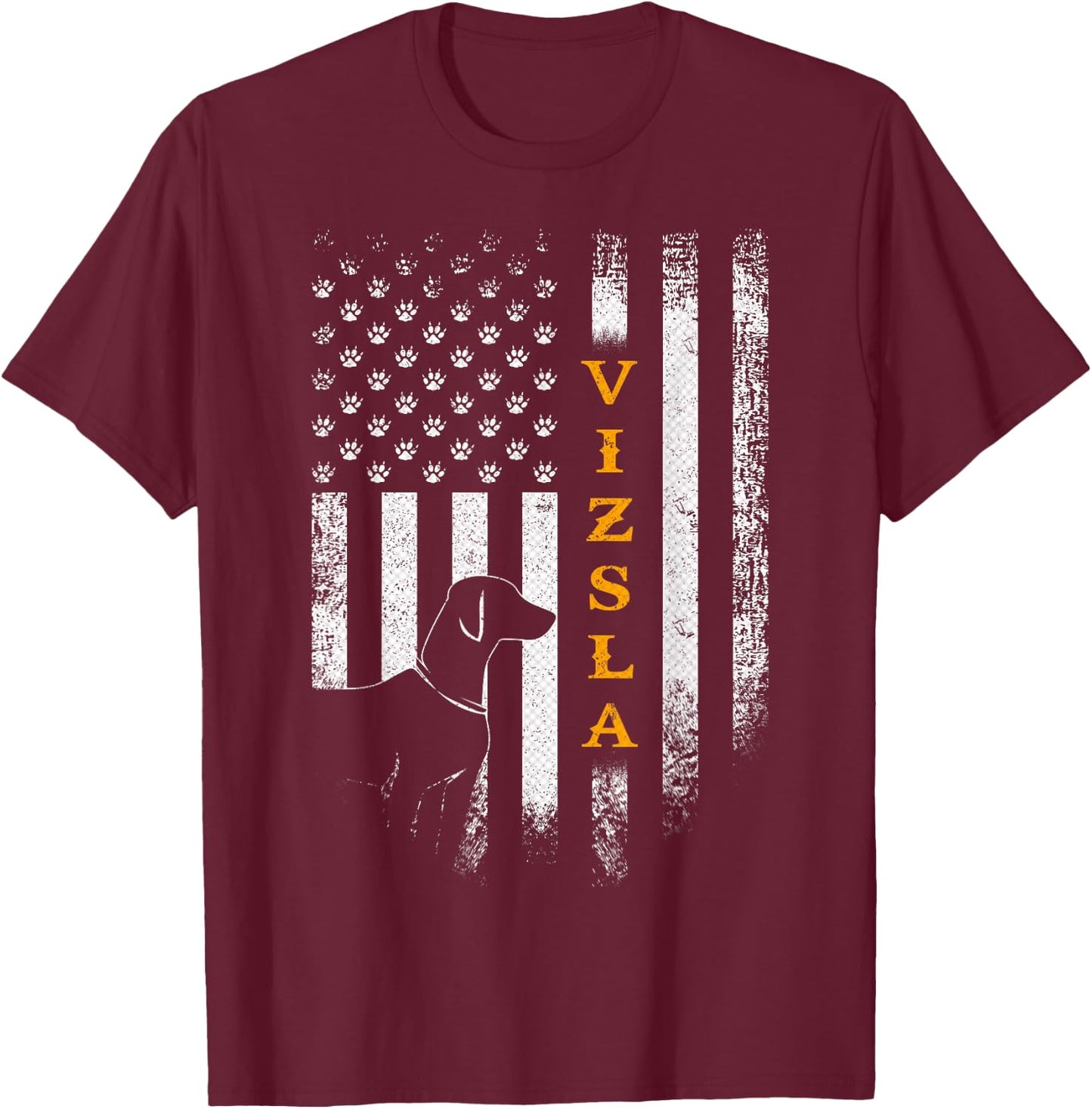 Vintage USA Vizsla Dog Silhouette American Flag Funny Gift T-Shirt - T-Shirt | Maroon