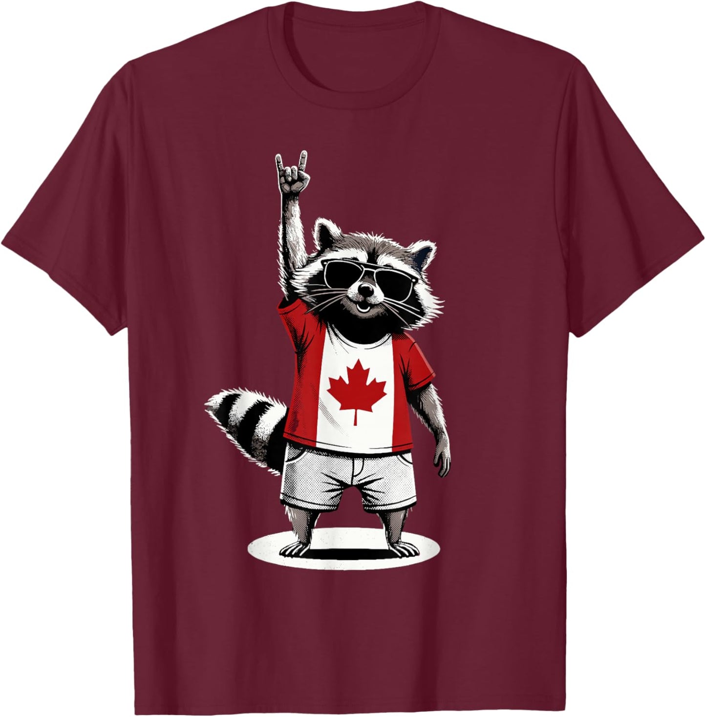 Raccoon Canadian Flag Rocks Funny Canada T-Shirt - T-Shirt | Maroon