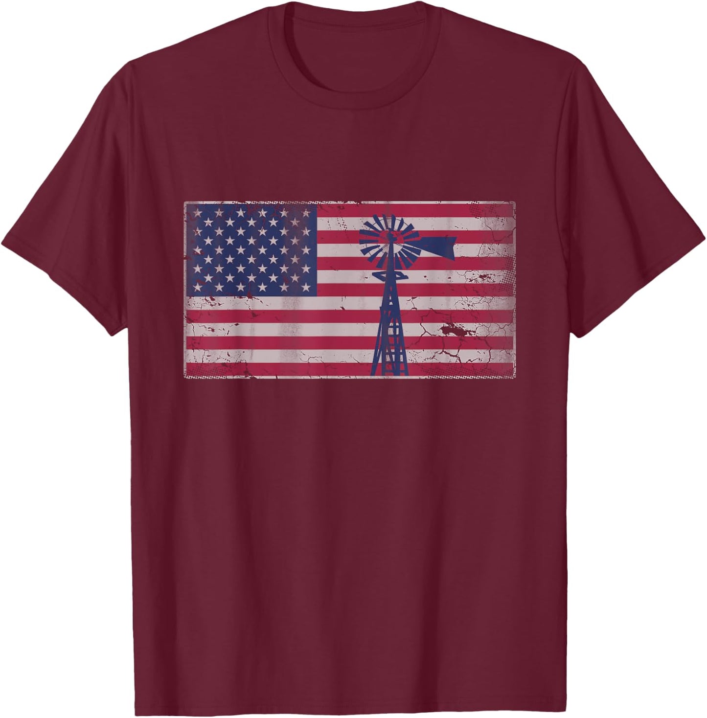 American Flag Windmill 4th of July USA Shirt T-Shirt - T-Shirt | Maroon