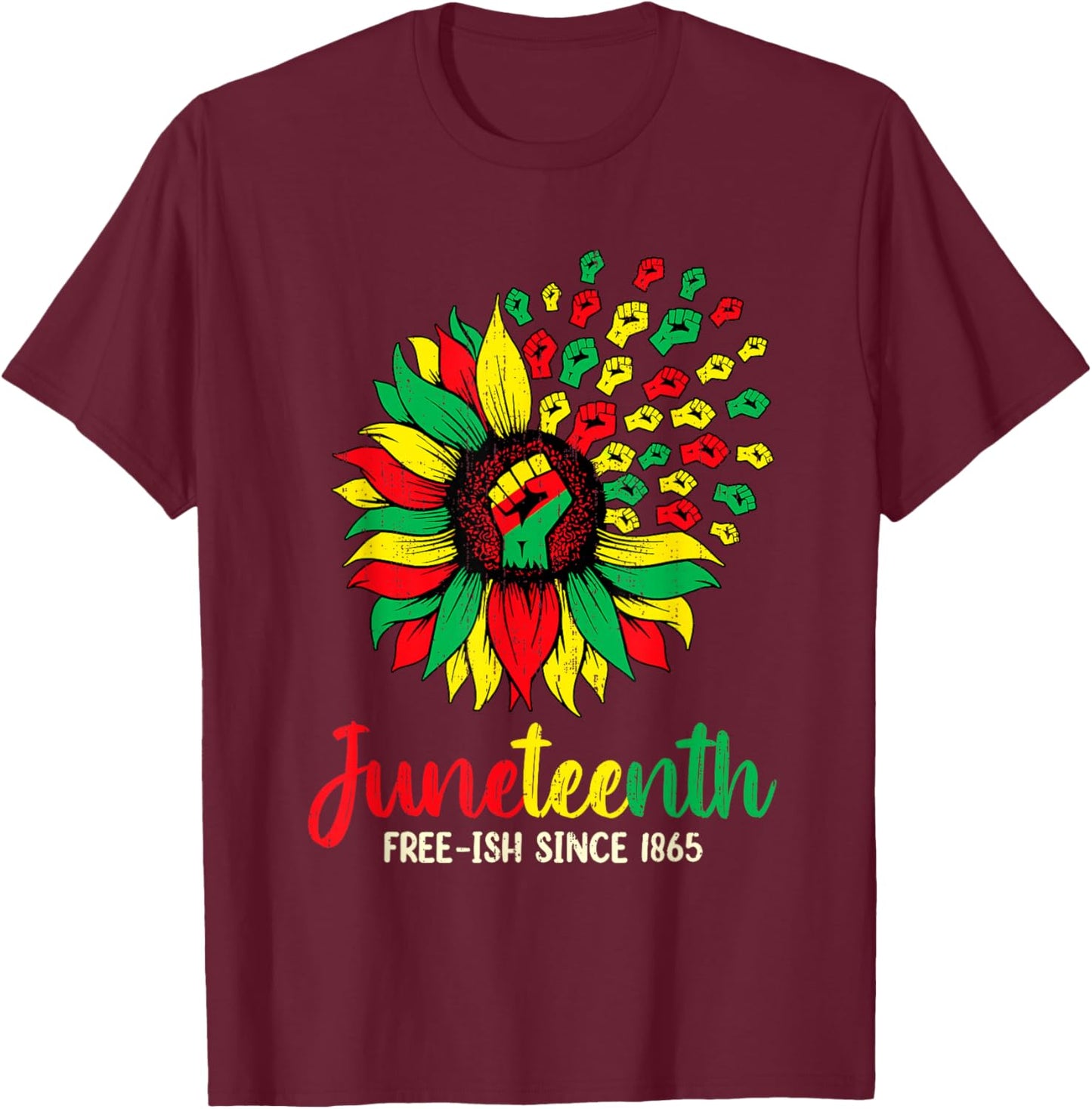 Sunflower Juneteenth Freedom - June 19th 1865 Afro Heritage T-Shirt - T-Shirt | Maroon