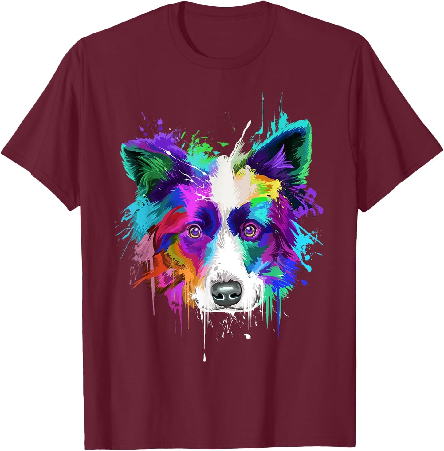 Splash Art Border Collie | Border Collie Owners Gift T-Shirt - T-Shirt | Maroon