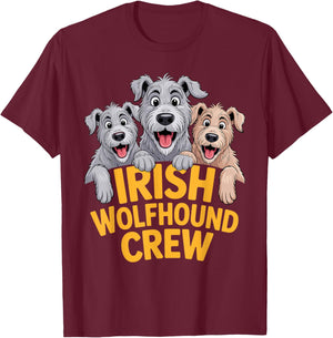 Irish Wolfhound Crew Cartoon Sighthound Puppy Pet Dog Breed T-Shirt - T-Shirt | Maroon