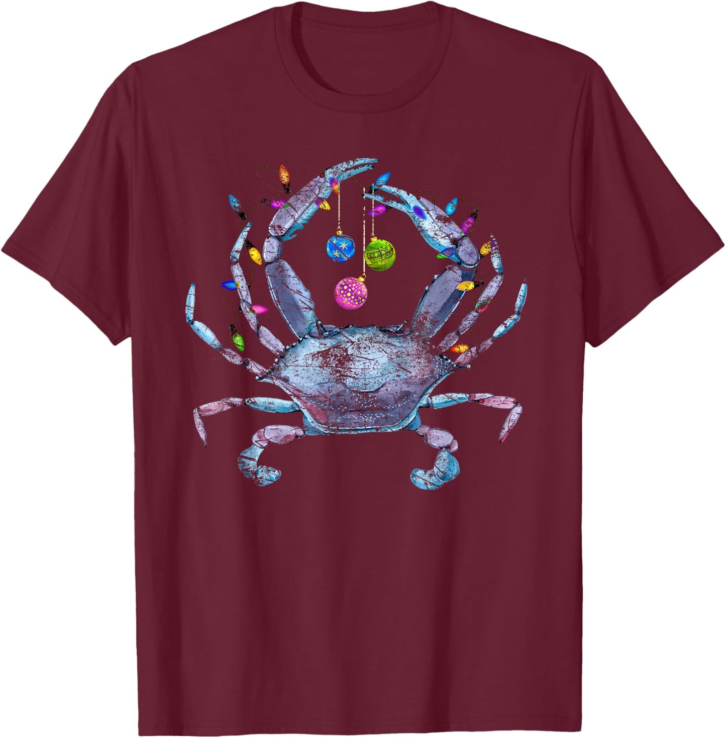 Louisiana Blue Crab Christmas Lights Distressed T-Shirt - T-Shirt | Maroon