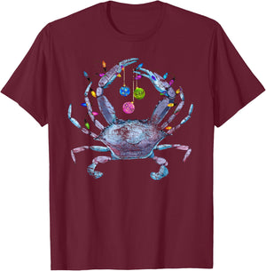 Louisiana Blue Crab Christmas Lights Distressed T-Shirt - T-Shirt | Maroon