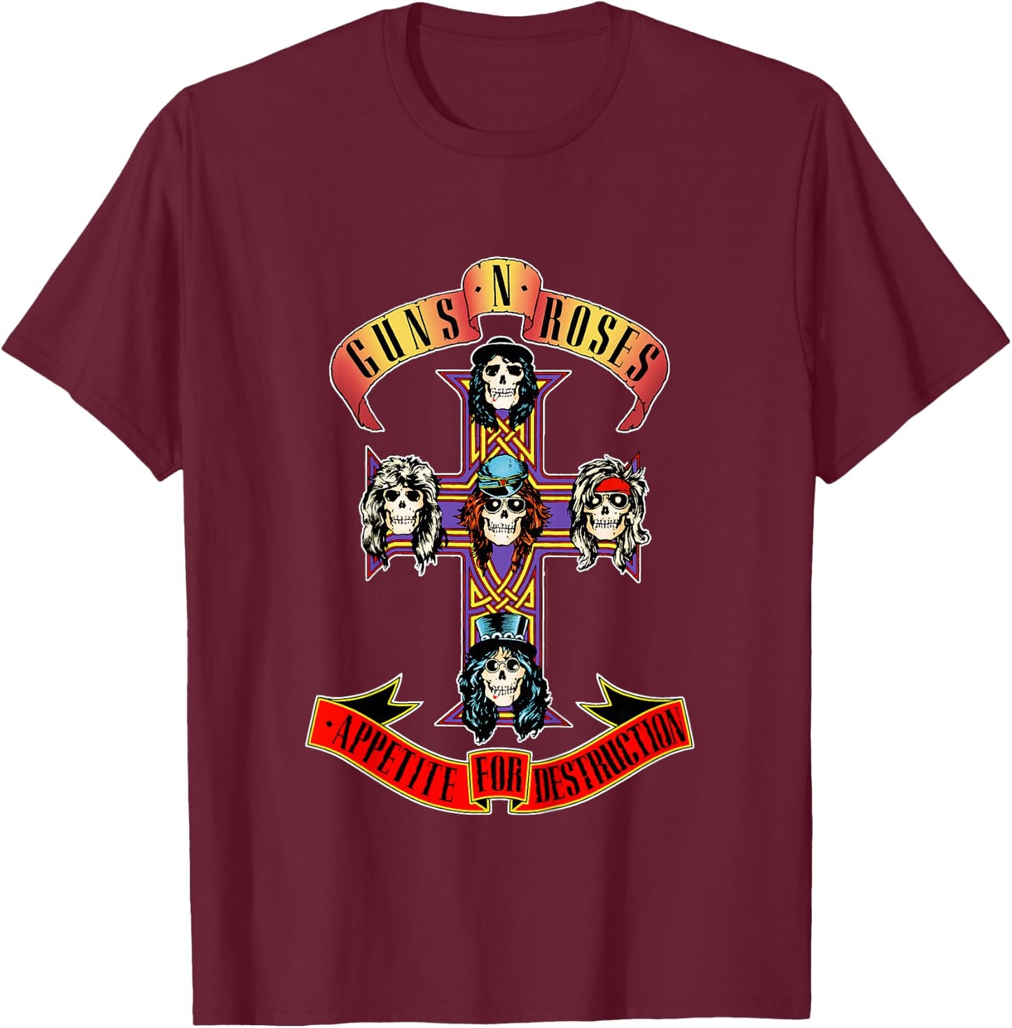 Kids Youth Guns N' Roses Official Cross T-Shirt - T-Shirt | Maroon