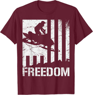 Snowmobile Snowmobiling Freedom Flag T-Shirt - T-Shirt | Maroon
