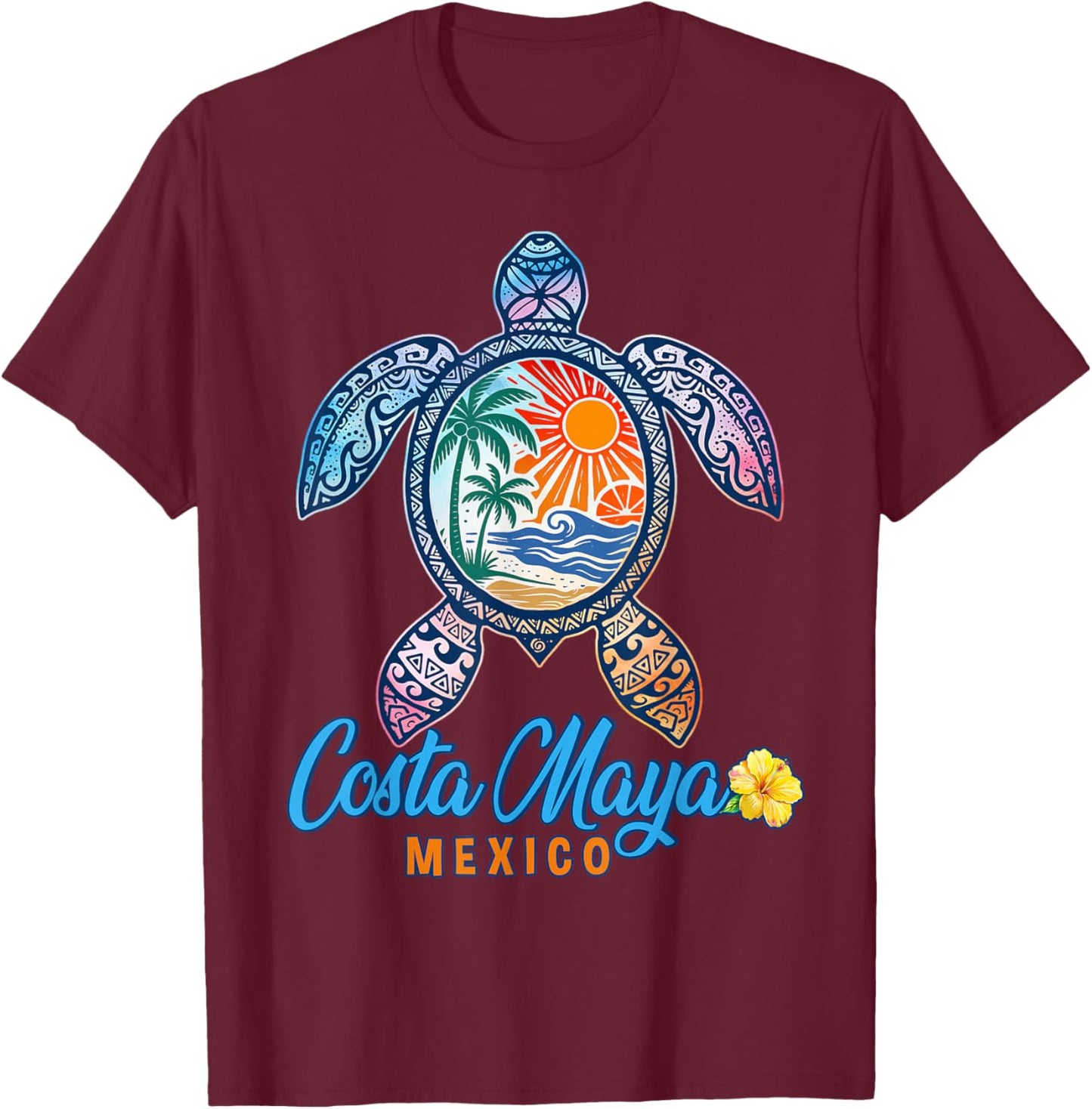 Costa Maya Sea Turtle Souvenir Mexico Summer Beach Vacation T-Shirt - T-Shirt | Maroon
