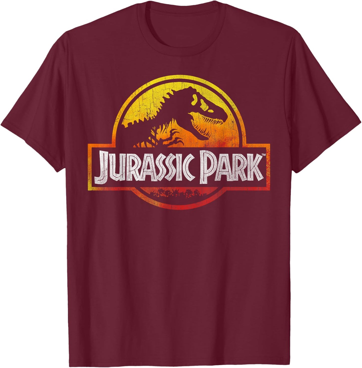 Jurassic Park Deep Red Fire Colors Logo T-Shirt - T-Shirt | Maroon