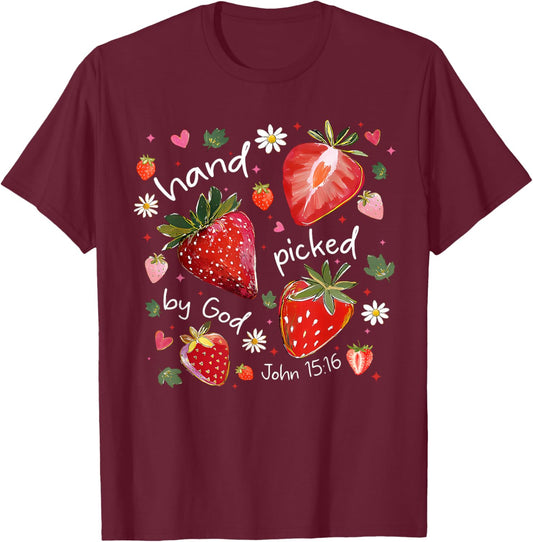 Summer Vacation Hand Picked By God Sweet Strawberry Jesus T-Shirt - T-Shirt | Maroon