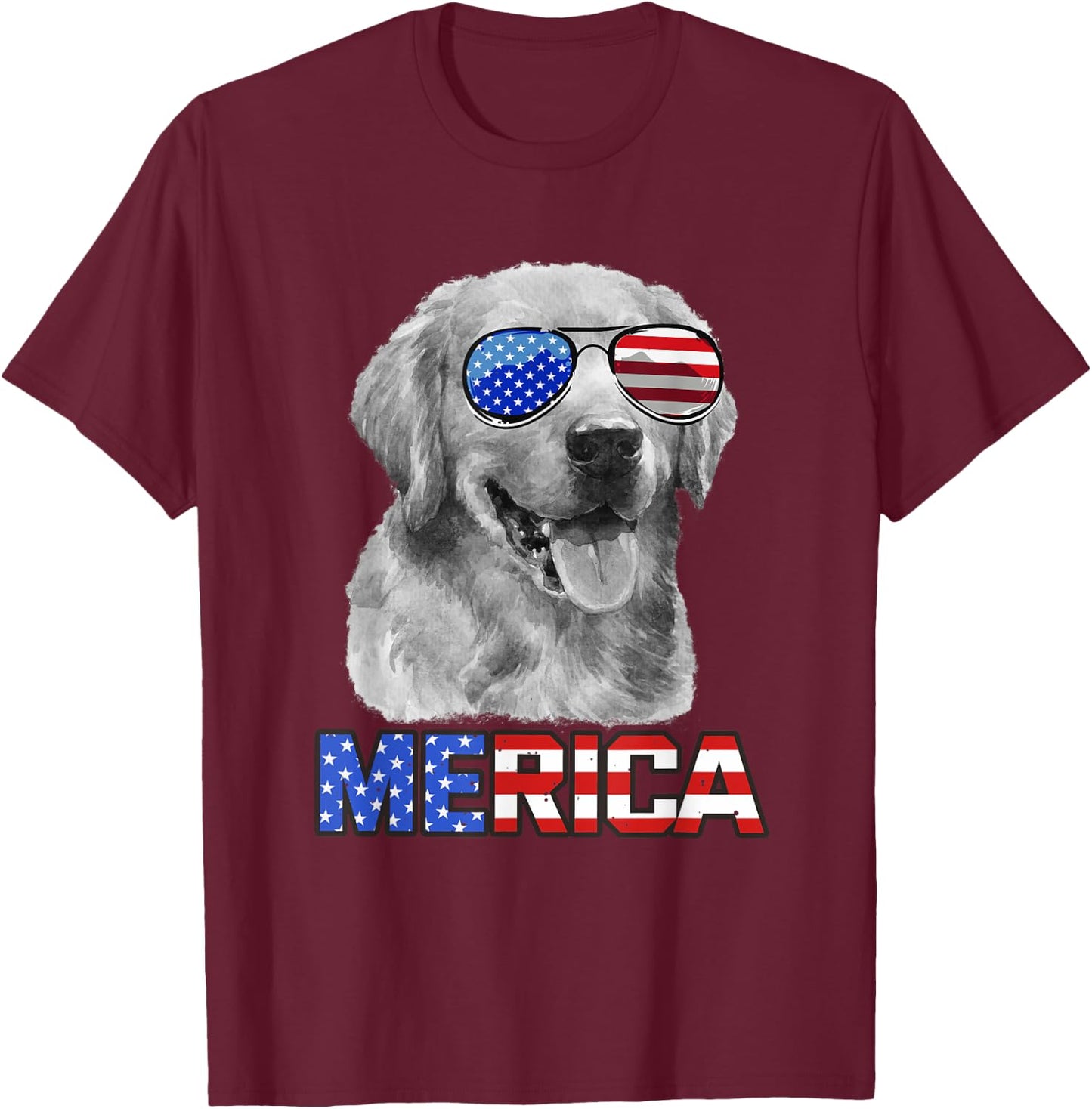 Golden Retriever Dog Merica 4th July Patriotic American Men T-Shirt - T-Shirt | Maroon