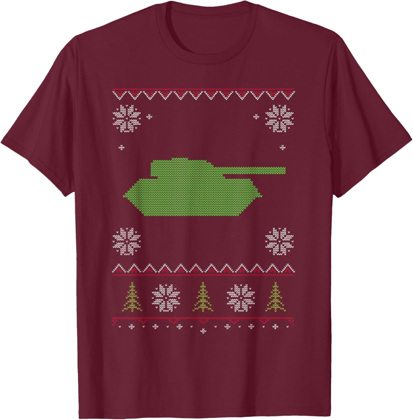 Army Tank Ugly Sweater Christmas T-Shirt - T-Shirt | Maroon