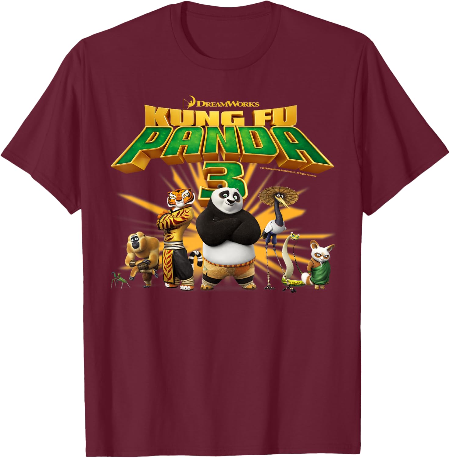 Kung Fu Panda 3 Po And The Furious Five Movie Logo T-Shirt - T-Shirt | Maroon