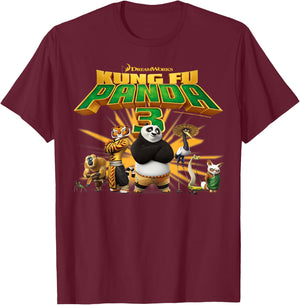 Kung Fu Panda 3 Po And The Furious Five Movie Logo T-Shirt - T-Shirt | Maroon