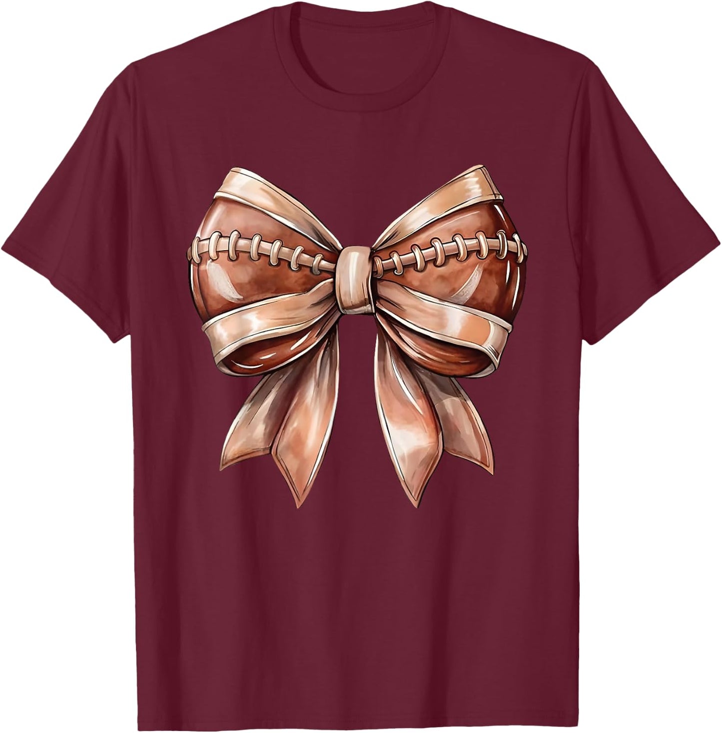 Coquette Bow American Football Thanksgiving Autumn - -Adults & Kids - Black - Short Sleeve - Size S (US) T-Shirt - T-Shirt | Maroon