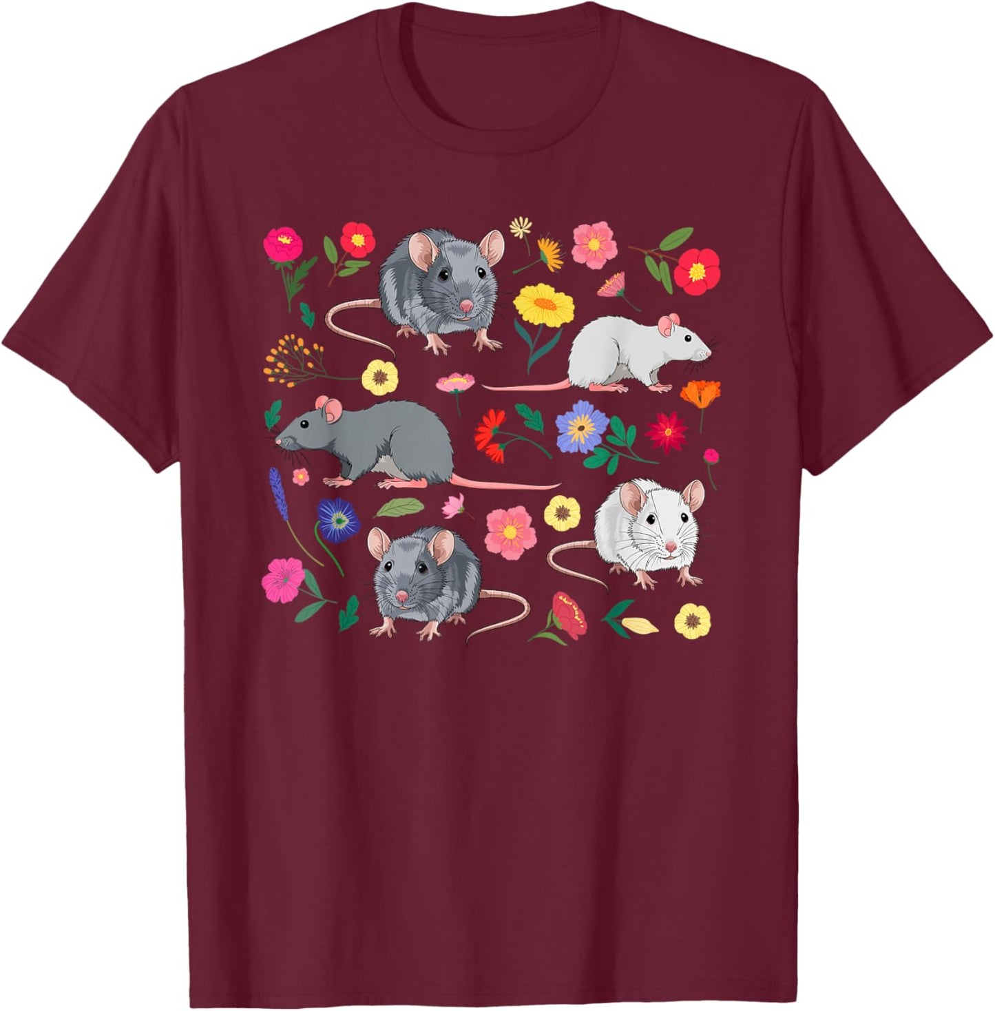 Rats Flowers Rat Owner Rat Lover Rat Mom Rat Dad T-Shirt - T-Shirt | Maroon