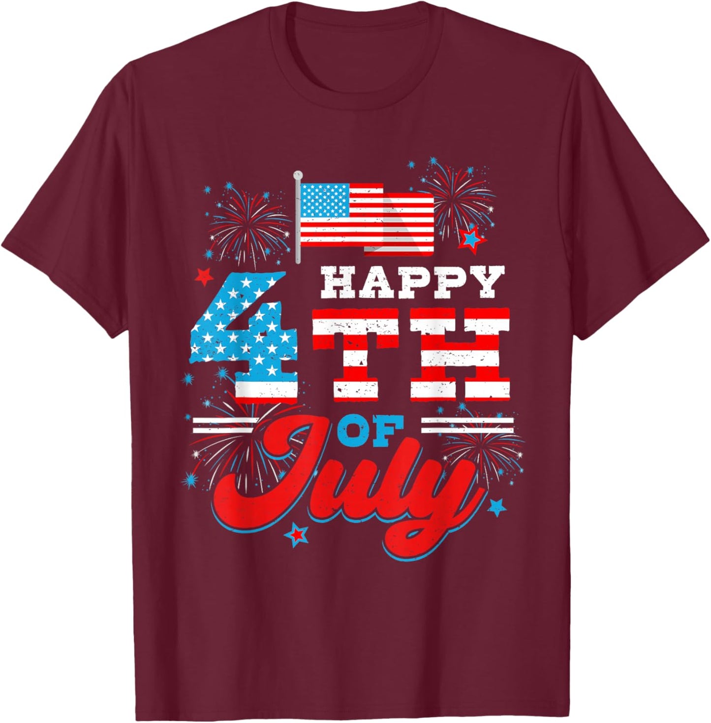 Happy 4th of July Patriotic USA American Flag Men Women Kids T-Shirt - T-Shirt | Maroon