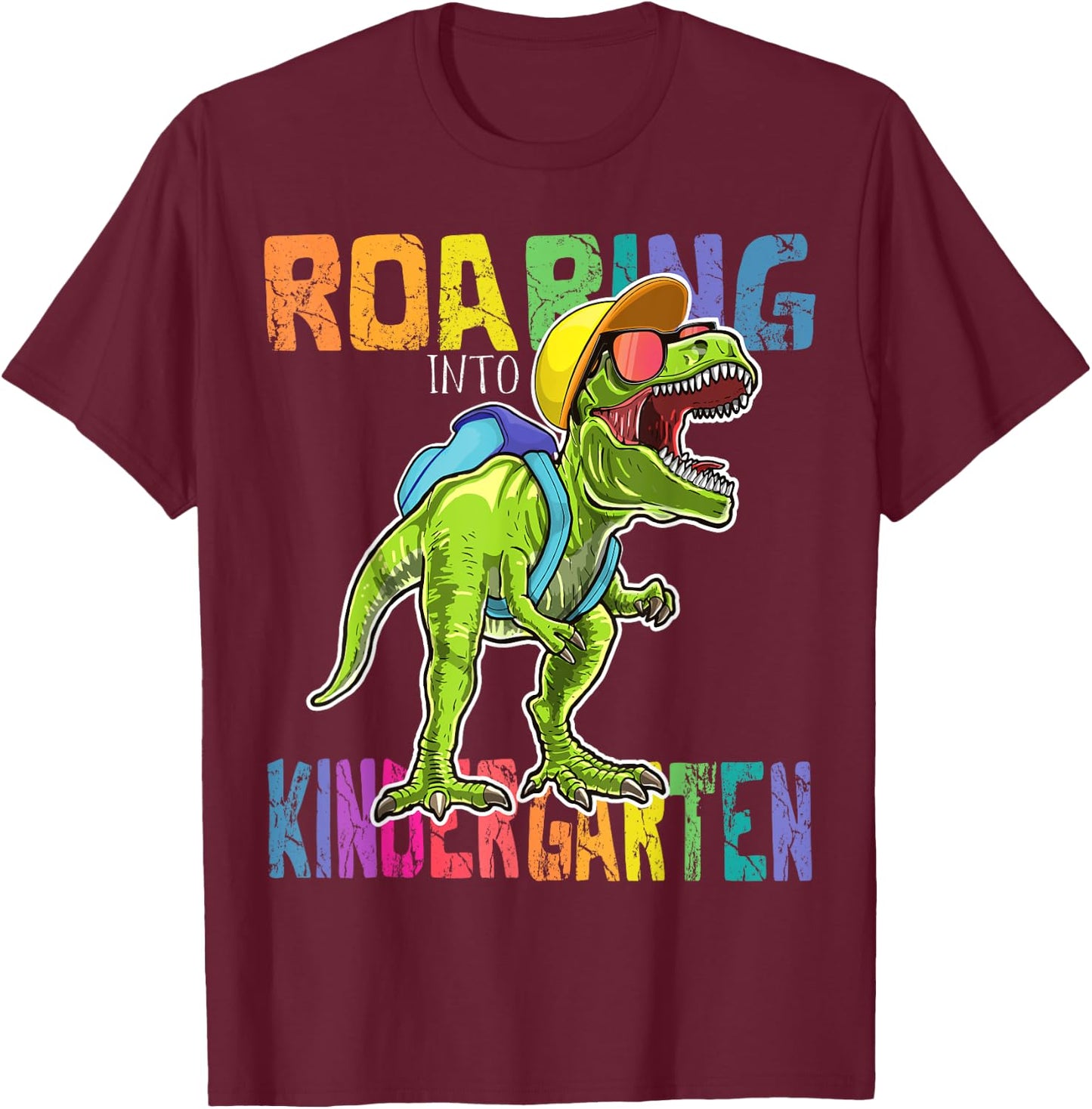 Roaring Kindergarten Dinosaur T Rex Back to School Boys Gift T-Shirt - T-Shirt | Maroon