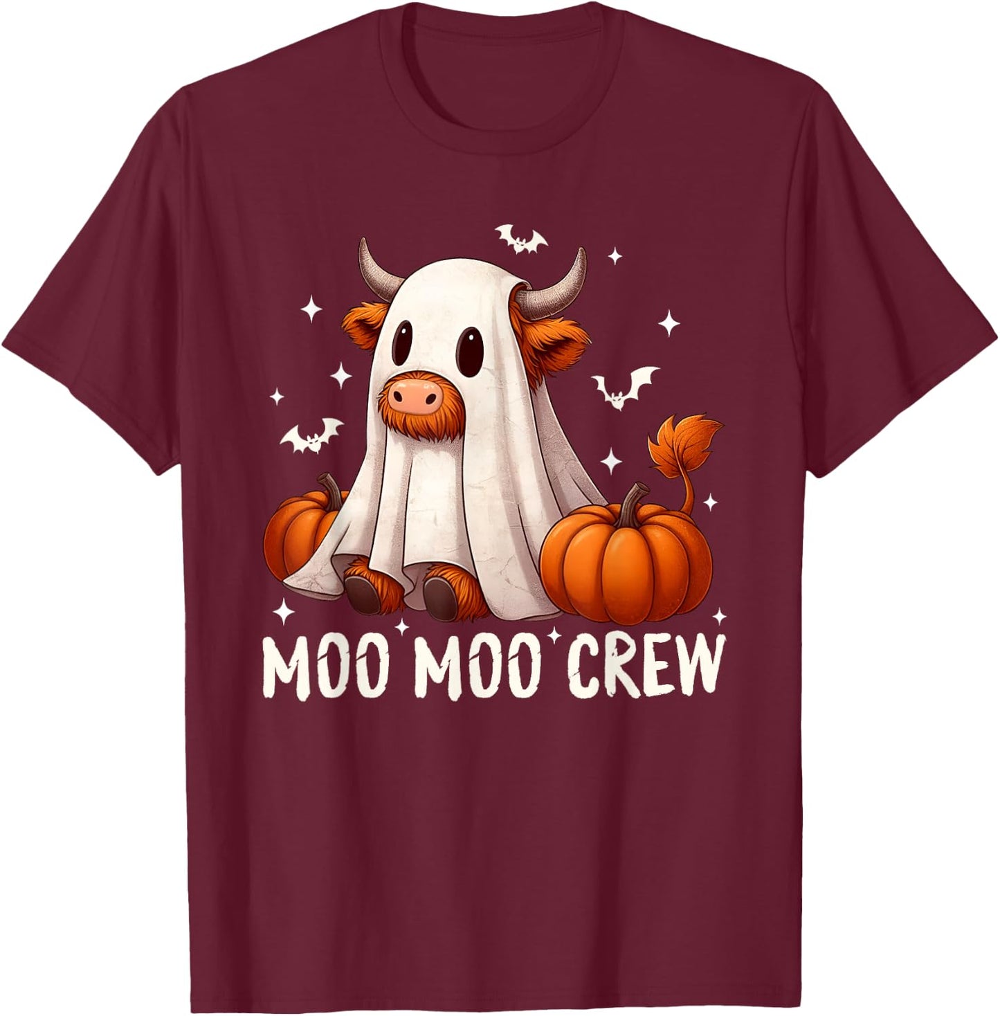 Moo Moo Crew Funny Halloween Cow Ghost Pumpkins Farmer T-Shirt - T-Shirt | Maroon