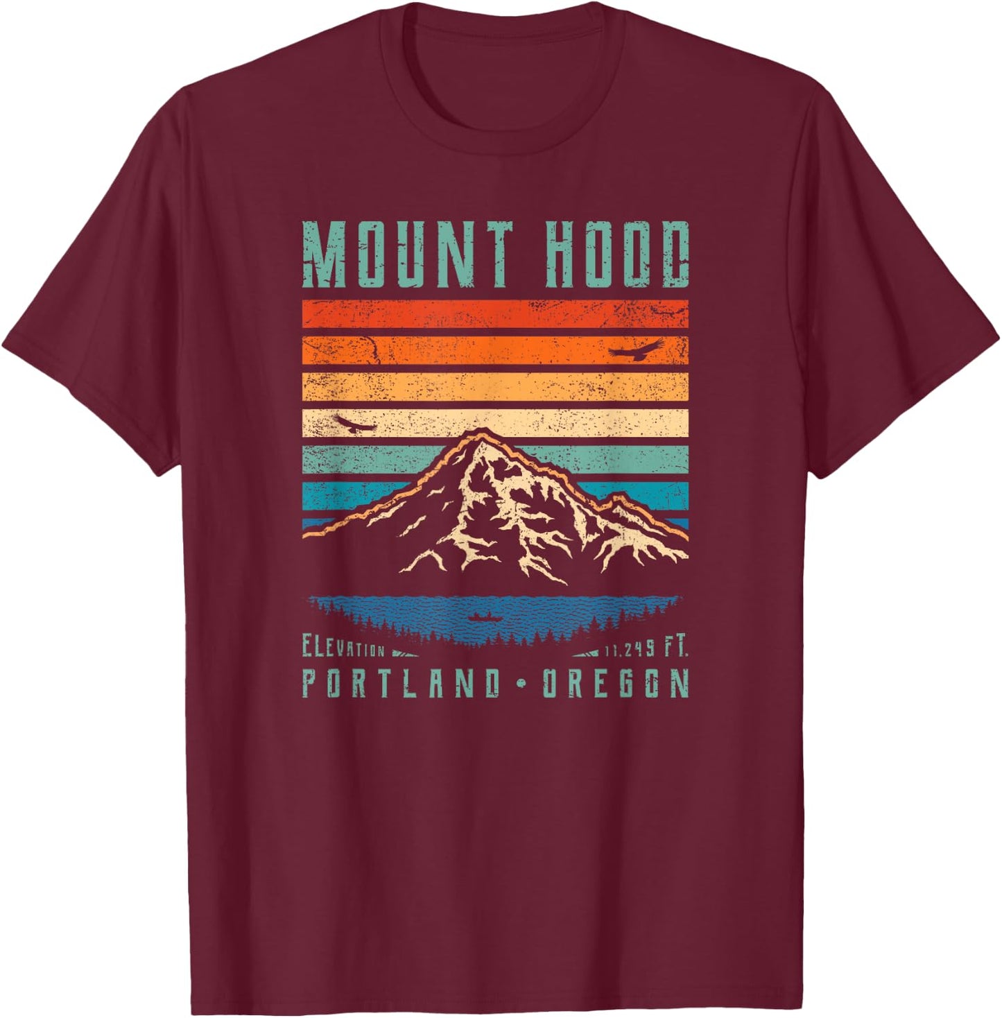 Mt Hood Retro | Mount Hood Portland Oregon Vintage Mountain T-Shirt - T-Shirt | Maroon