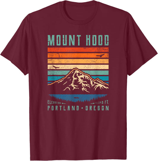 Mt Hood Retro | Mount Hood Portland Oregon Vintage Mountain T-Shirt - T-Shirt | Maroon