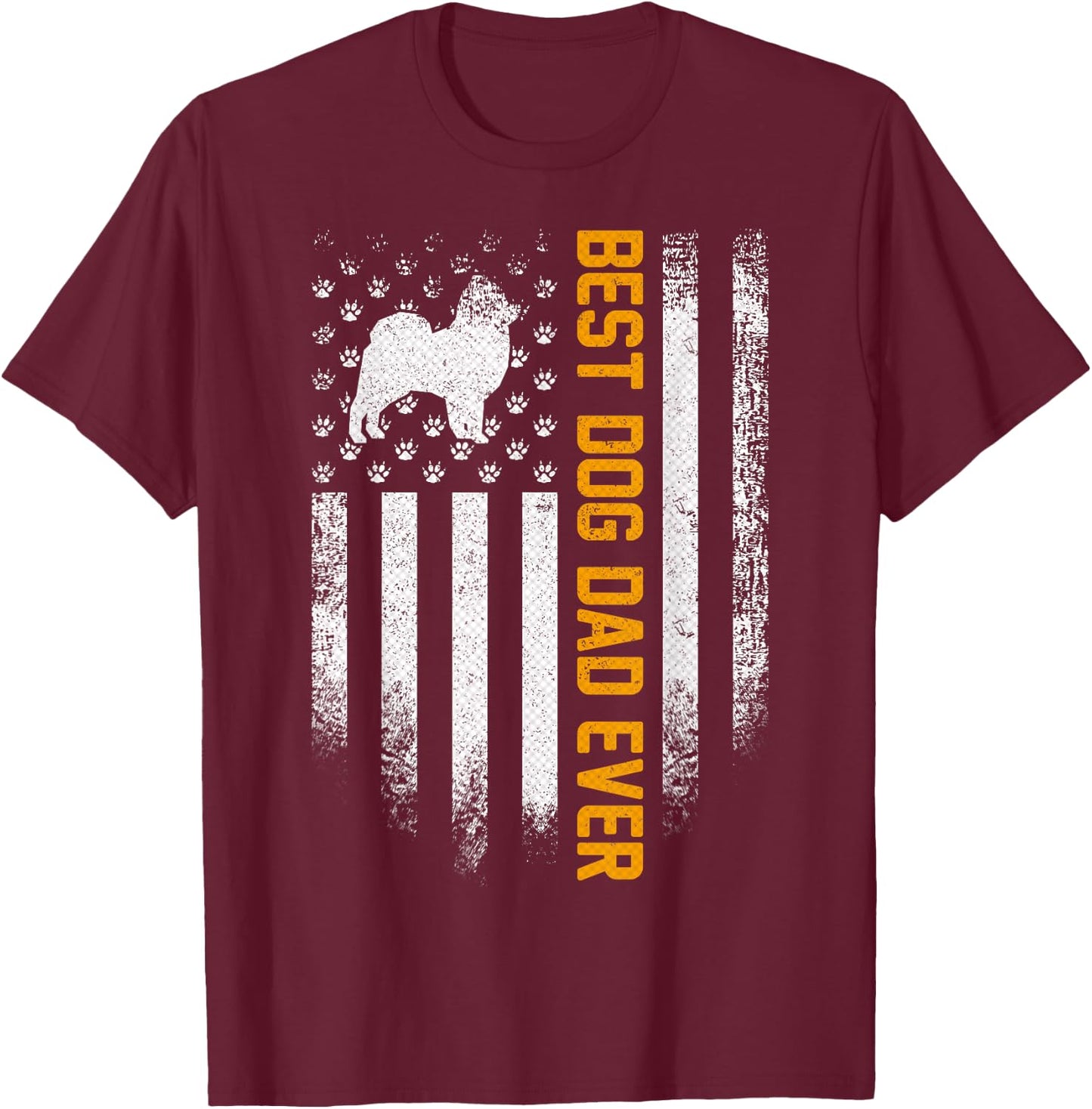 Vintage USA Best Pomeranian Dog Dad Ever American Flag Gift Men T-Shirt - T-Shirt | Maroon