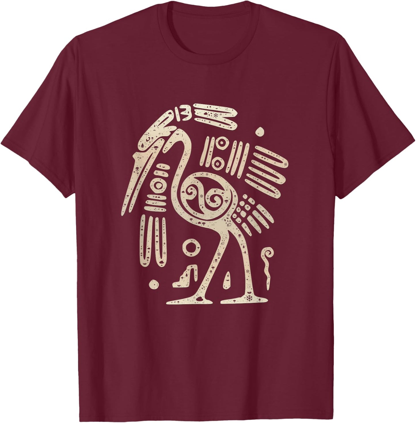 Mayan Indian Heron Crane Ancient Tribal Abstract Bird Style T-Shirt - T-Shirt | Maroon