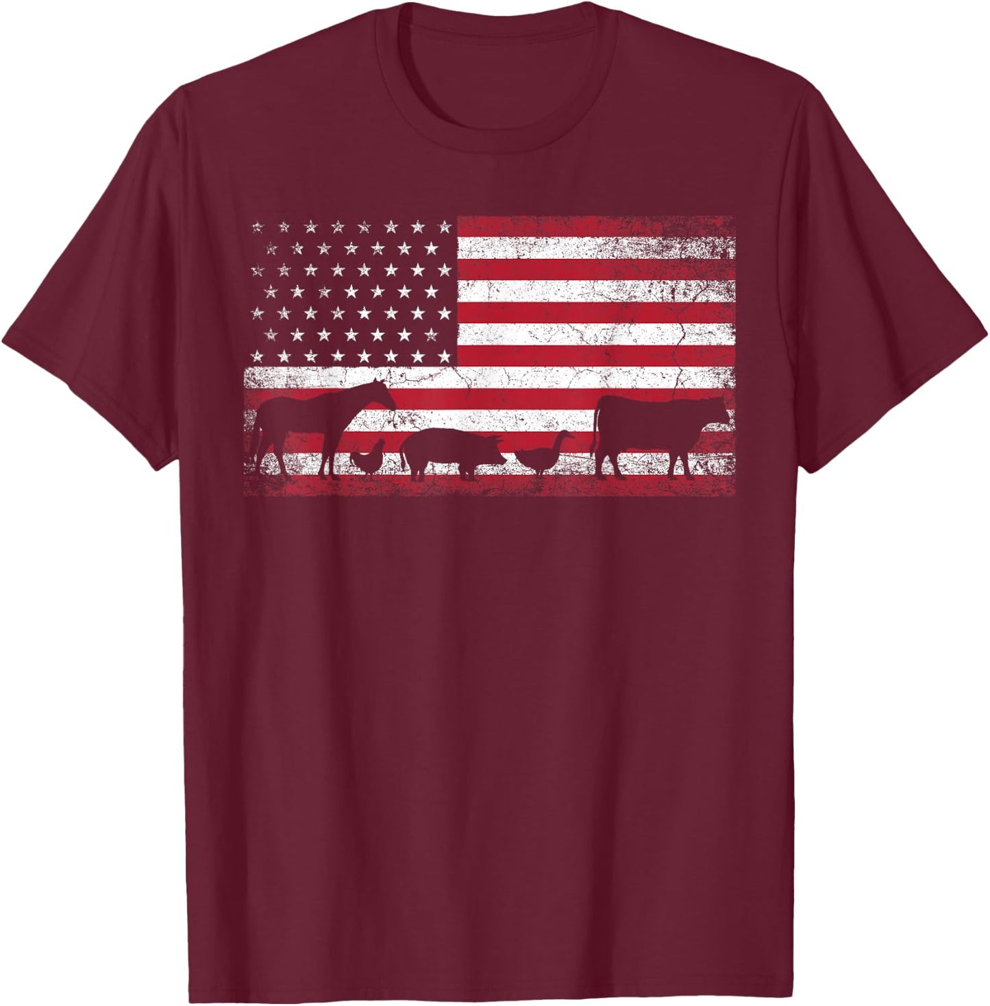 American Flag 4th of July Chicken Horse Cow Pig Farm Gift Small T-Shirt - T-Shirt | Maroon