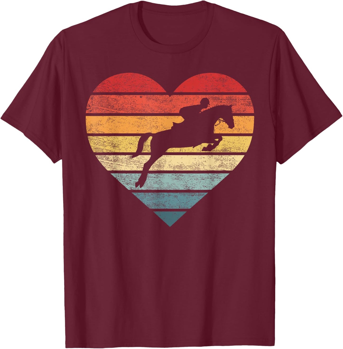 Retro Sunset Horse Lover Rider Equestrian Horseman Gifts T-Shirt - T-Shirt | Maroon