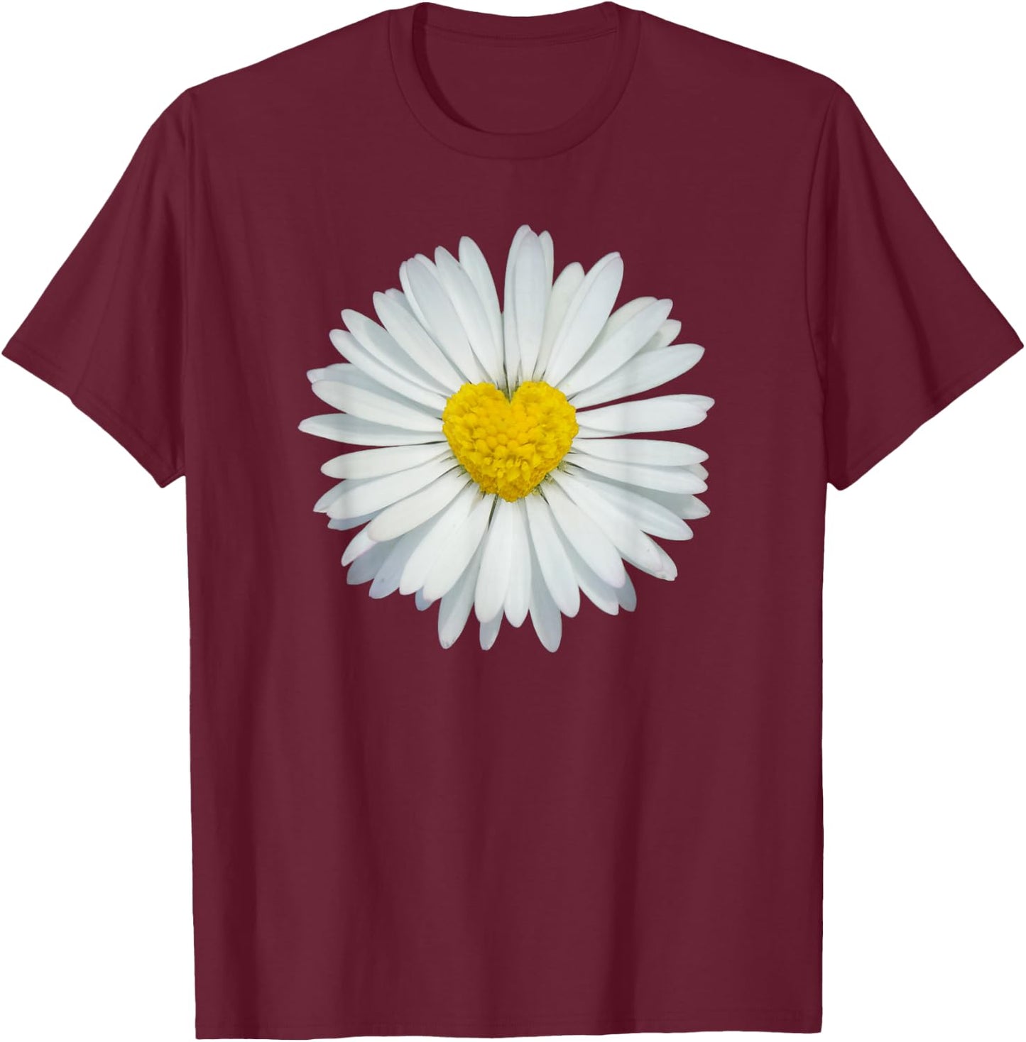 White and Yellow Heart Daisy Flower Rave T-Shirt - T-Shirt | Maroon