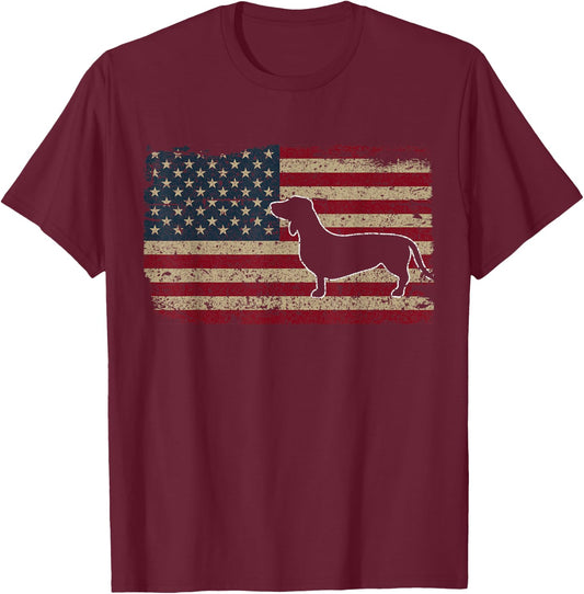 Dachshund America Flag Patriotic Weiner Dog Gift Small T-Shirt - T-Shirt | Maroon