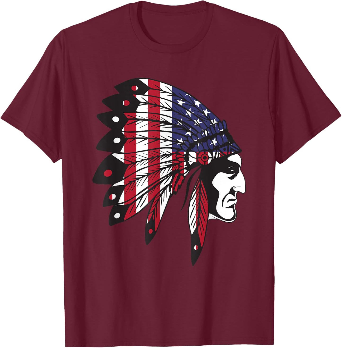 Native American Indian Chief American USA Flag 4th of July Small T-Shirt - T-Shirt | Maroon