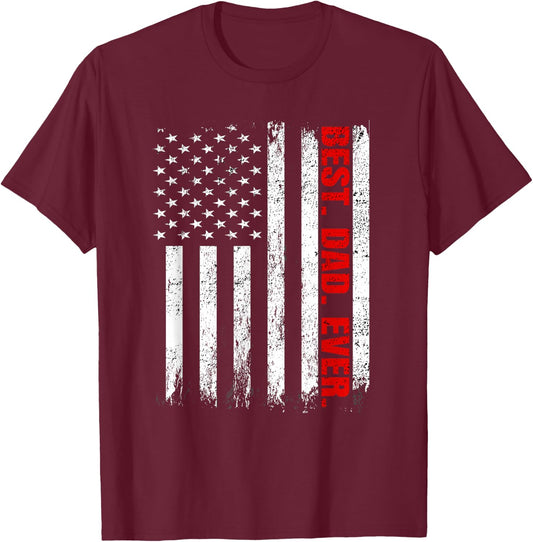 Best Dad Ever USA Flag Fathers Day Firefighter Red Line Women Kids Men T-Shirt - T-Shirt | Maroon