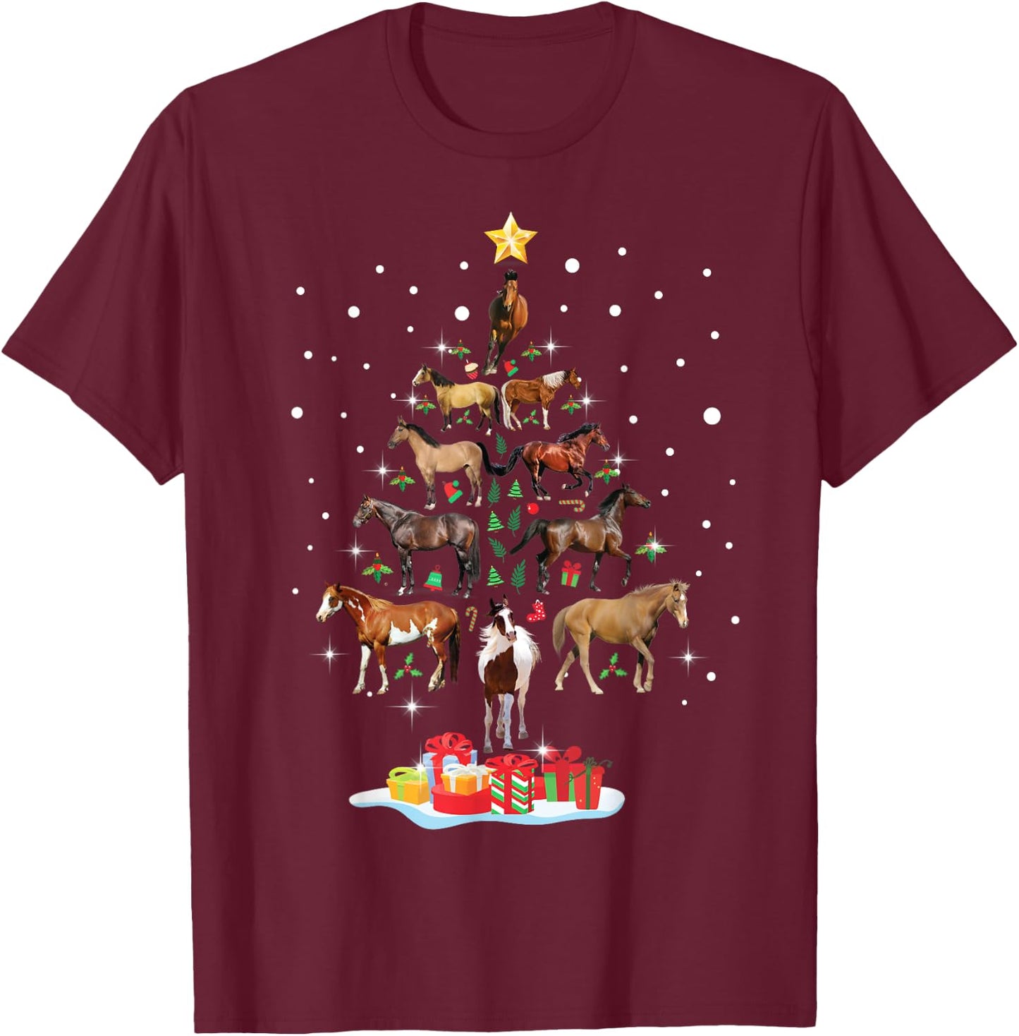 Horse Tree Christmas Horses Xmas Gifts Girls T-Shirt - T-Shirt | Maroon