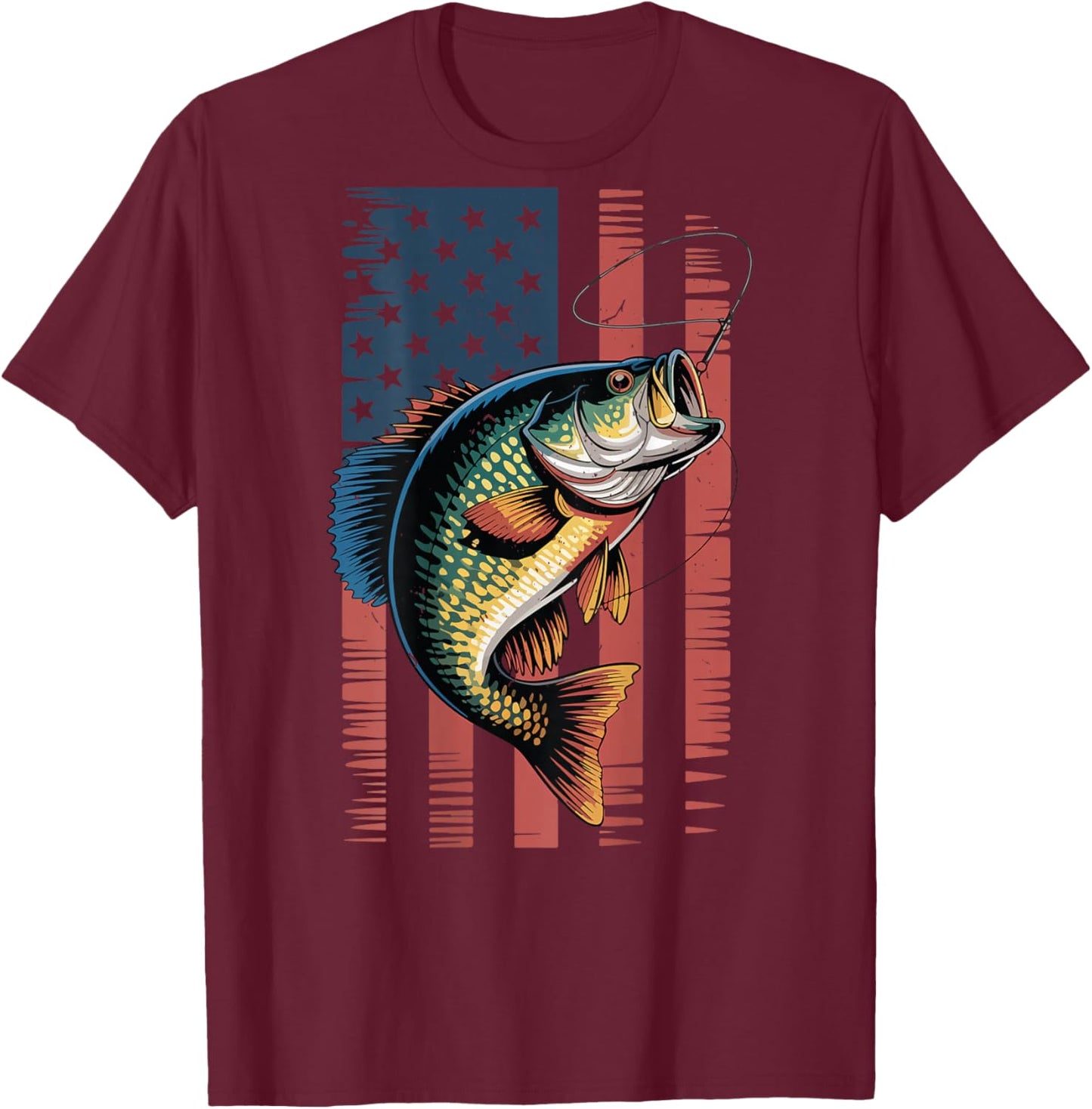 Youth Crappie Fishing American Flag Patriotic Fishing Boys T-Shirt - T-Shirt | Maroon