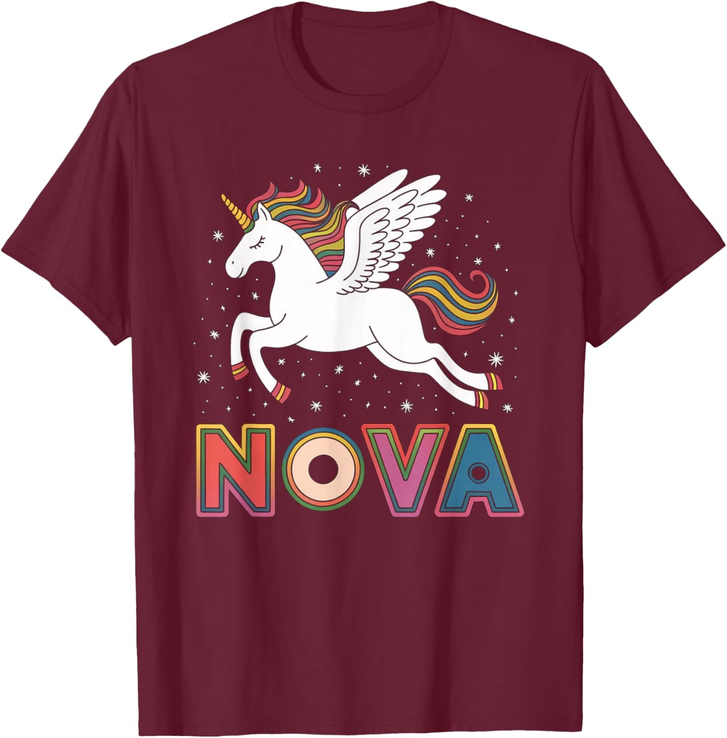 Magical Nova Unicorn Girl First Name Design T-Shirt - T-Shirt | Maroon