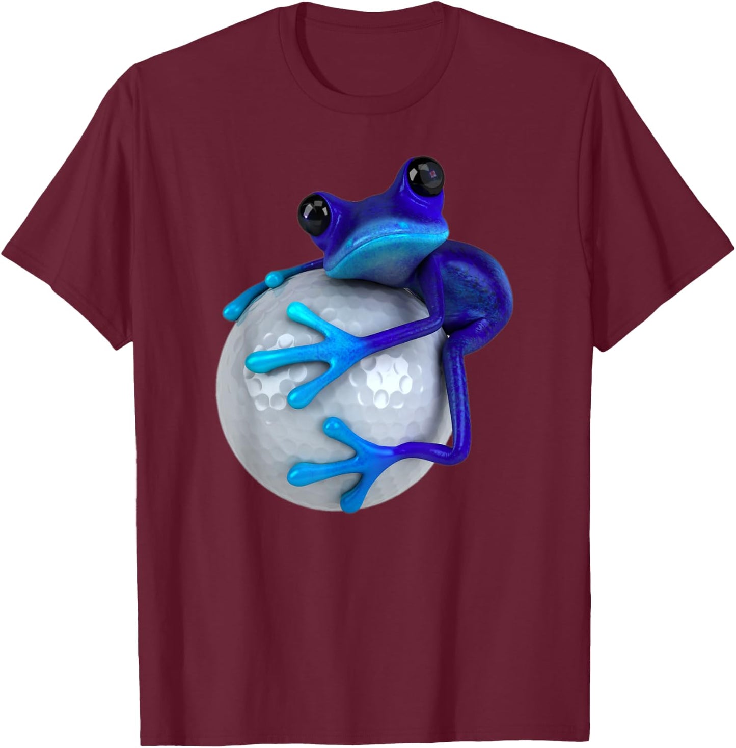 Cute Blue Frog Hugging Shiny Golf Ball T-Shirt - T-Shirt | Maroon