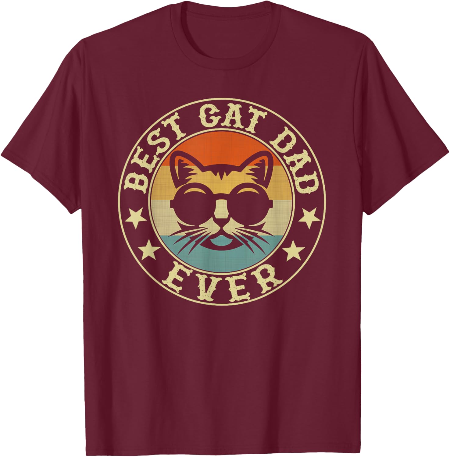 Vintage Best Cat Dad Ever Men Girls Kids T-Shirt - T-Shirt | Maroon