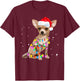 Christmas Lights Chihuahua with Santa Hat Pajamas Shirt T-Shirt - T-Shirt | Maroon