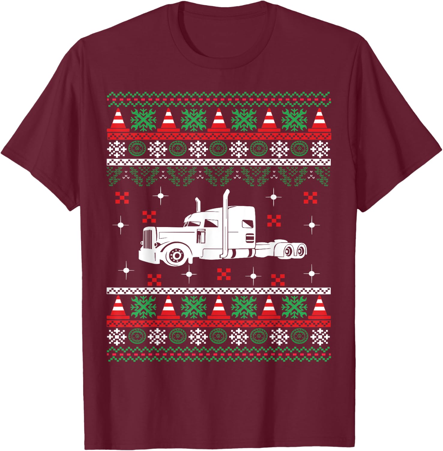 Truck Driver Christmas Ugly Sweater Trucker T-Shirt - T-Shirt | Maroon