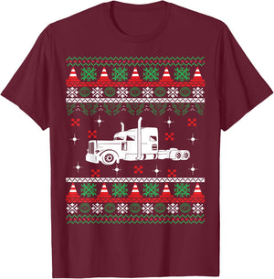 Truck Driver Christmas Ugly Sweater Trucker T-Shirt - T-Shirt | Maroon