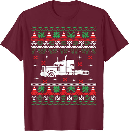 Truck Driver Christmas Ugly Sweater Trucker T-Shirt - T-Shirt | Maroon